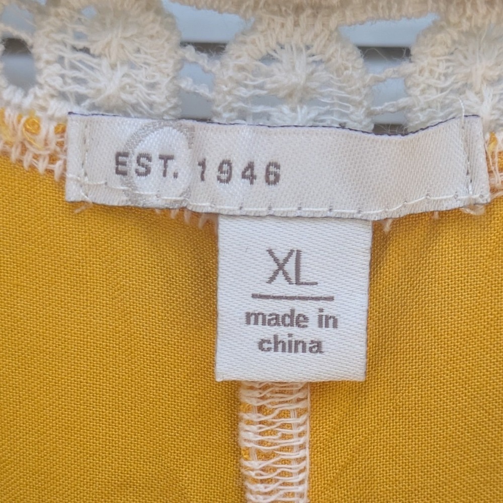 34A: Est. 1946 Mustard Yellow Lace Embroidered Sleeveless Tunic XL Boho Crochet - Picture 3 of 4